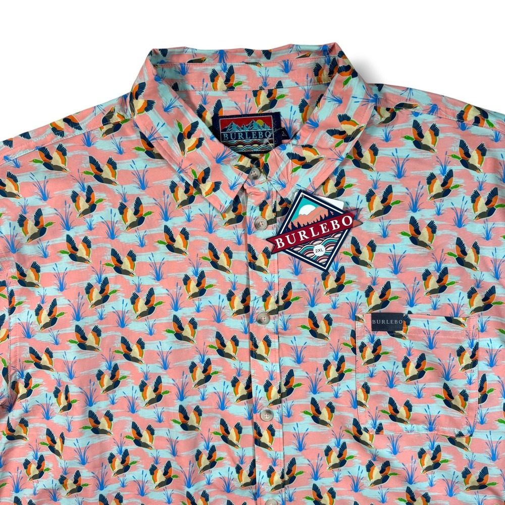 Burlebo Mallard Duck Print Performance Shirt Men's 2XL Pink Blue